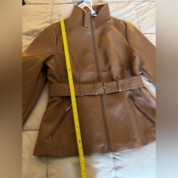 Kenneth Cole New York Belted Faux Leather Jacket Brown Size L NWT - Picture 3 of 9